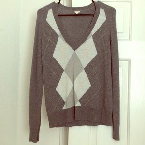 J Crew Argyle V Neck Cashmere Sweater Medium